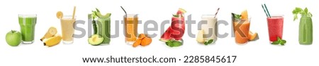 Set of fresh smoothies on white background Royalty-Free Stock Photo #2285845617