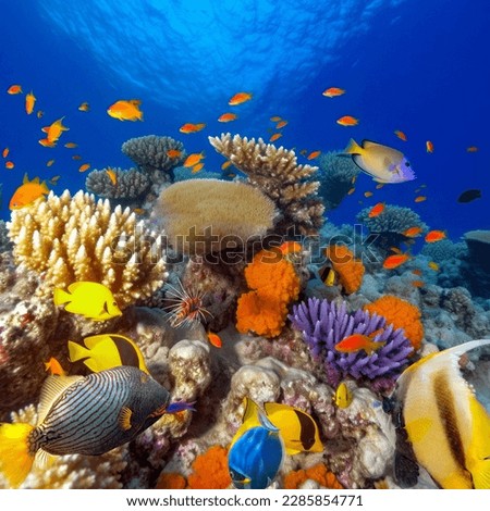 Magnificent underwater world in tropical ocean.  Royalty-Free Stock Photo #2285854771