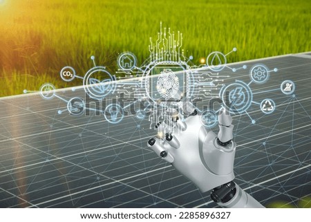Energy management and power generation system with modern future technology. Agriculture management concept, CO2 emission reduction target symbol on smart city. About future results and performance