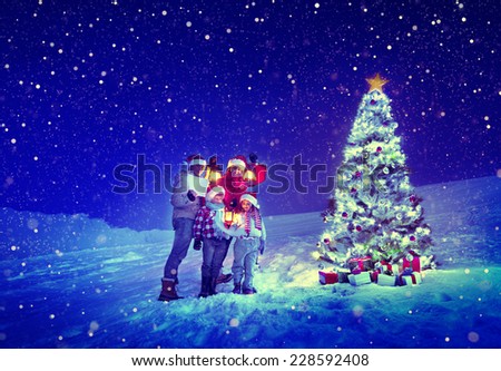 Christmas Tree Family Carol Snow Concept