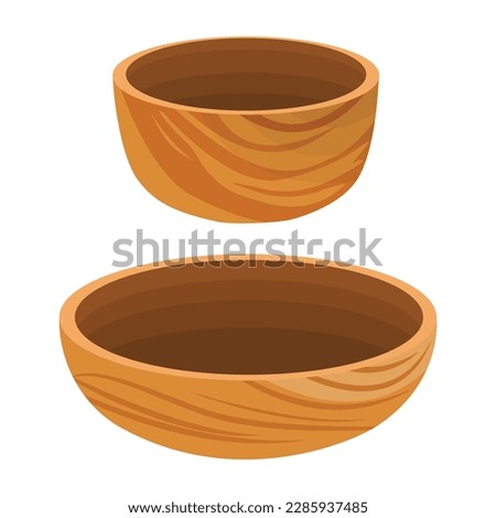 Vector illustration set of wooden bowl, kitchen utensils isolated on white background.  Royalty-Free Stock Photo #2285937485