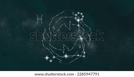 Image of pisces star sign with glowing stars. Astrology, horoscope and zodiac sign concept digitally generated image.