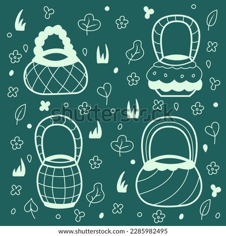 Set of four abstract basket. Doodle vector color illustration.
