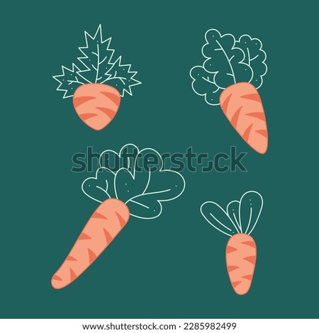 Small set of 4 carrots. Doodle vector color illustration.