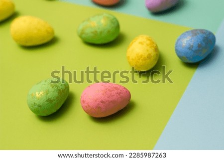 Coloured Easter Eggs on color Background. Colorful collection of patterned easter eggs