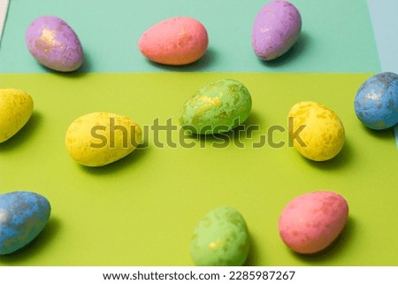 Coloured Easter Eggs on color Background. Colorful collection of patterned easter eggs