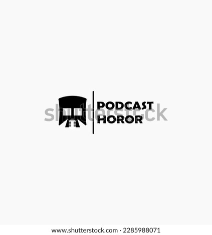 Podcast or Radio Logo design using skull and microfonn icon,podcast horor.vector