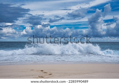 Big waves crushing on the beach, on the tropical island Mahe Seychelles 1