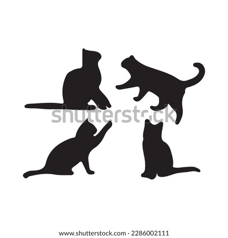 Black silhouette of cat sitting sideways isolated on white background. Vector illustration, icon, clip art 