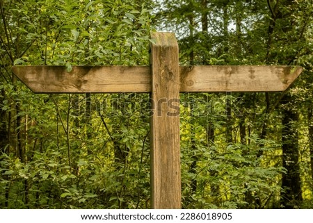 Unmarked wooden sign post with no text, pointing the direction of each trail