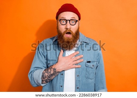Photo of impressed young guy after listening incredible unbelievable news isolated on bright color background Royalty-Free Stock Photo #2286038917