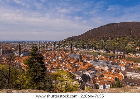 Aerial panorama view of the city of Heidelberg, Germany from Heidelberg Castle 
