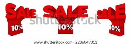 Red white sale icon with percentage on white background.