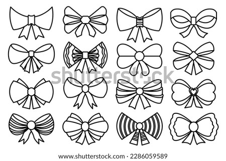 Bow and ribbon icon set in black and white colors. Abstract decorative design elements.