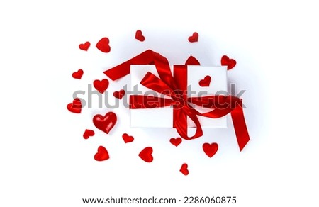 Background isolate with hearts and gift. Valentine's Day. Selective focus. Valentine.