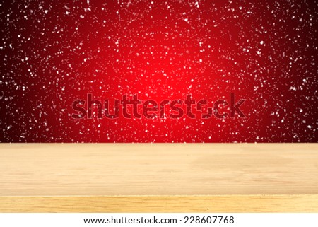 desk of wood and red color decoration space 