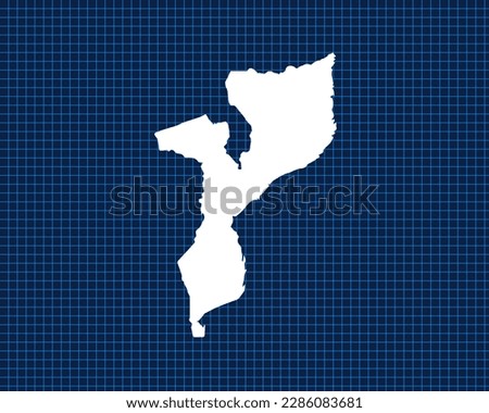White map design isolated on blue neon grid with dark background of country Mozambique - vector illustration