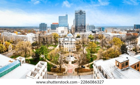 Drone panorama of the North Carolina State Capitol and Raleigh skyline Royalty-Free Stock Photo #2286086327