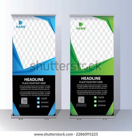 Roll Up banner, stand template brochure flyer banner design template vector, abstract background, modern x-banner, rectangle size colorful pull up design.