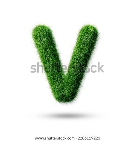 A letter v with grass on a white background, eco text effect, isolated letter with grass effect high quality