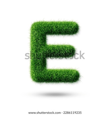 A letter e with grass on a white background, eco text effect, isolated letter with grass effect high quality
