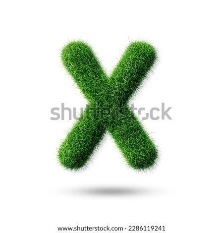 A letter x with grass on a white background, eco text effect, isolated letter with grass effect high quality