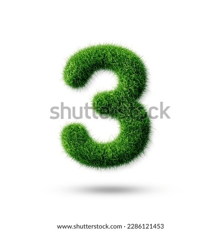 A number 3 with grass on a white background, eco text effect, isolated number with grass effect high quality