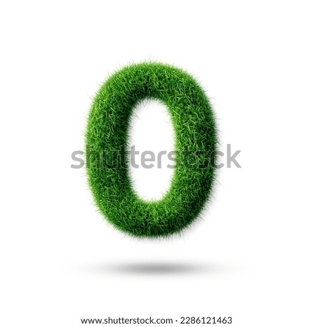 A number 0 with grass on a white background, eco text effect, isolated number with grass effect high quality