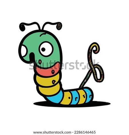 Cute caterpillar on the tree branch leaf animal cartoon isolated flat style