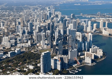 Downtown Miami aerial view in a sunny day