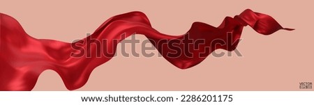 Flying red silk textile fabric flag background. Smooth elegant red Satin Isolated on beige Background for grand opening ceremony. Red curtain. 3d vector illustration