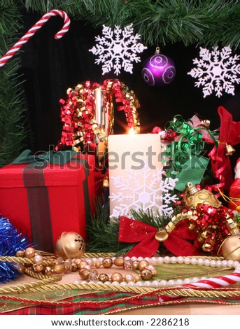 Christmas Gifts and Decorations on Black Background