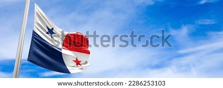 Panamanian flag waving in the wind. close up of panama template blowing, soft and smooth silk