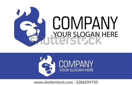 Blue Color Simple Burn Hexagonal Lion Head logo Design