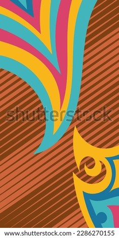 Abstract vertical background collage of stripes texture and curvy flame shapes decorative ornament. 