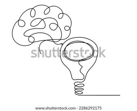 Abstract light bulb with brain as line drawing on white background. Vector