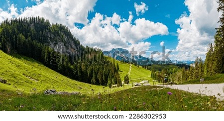 Landscape Scenery, Mountain Jenner, Route Mitterkaseralm. Hiking  in the National park Berchtesgadener Land in Summer, Germany. Royalty-Free Stock Photo #2286302953