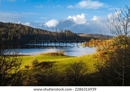 A view over Woodhall loch, a Scottish Loch, on a sunny winters day, near Mossdale in Dumfries and Galloway, Scotland Royalty-Free Stock Photo #2286316939