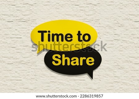 Time to share - Speech bubble. Cartoon speech bubble in yellow and black. Message, togetherness, sociaö gathering, meeting and helping hand. 3D illustration