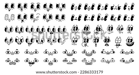 Cartoon 1930-s retro faces. Vintage emotional face, old style funny eyes and mouth, different facial expression on white background. Vector set. Cheerful, happy, sad and angry characters Royalty-Free Stock Photo #2286333179