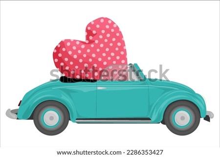 retro car heart polka dot print children's room textile poster postcard