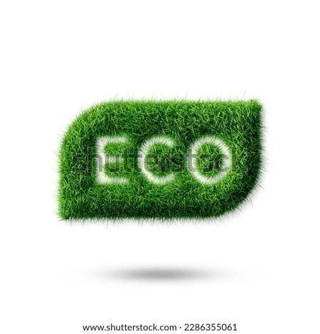 A eco text icon with grass on a white background, eco, isolated symbol with grass effect high quality