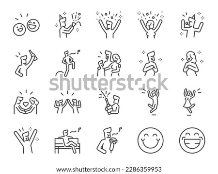 Happy icon set. It included party, birthday, enjoy, fun, good mood, and more icons. Royalty-Free Stock Photo #2286359953