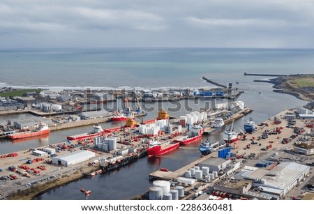 Aberdeen harbour and ships viewed from above Royalty-Free Stock Photo #2286360481