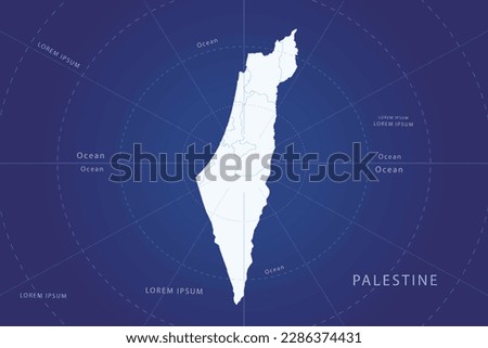 Palestine Map - World Map International vector template with High detailed and white color including circle line on blue background for design, infographic, website - Vector illustration eps 10