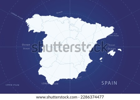 Spain Map - World Map International vector template with High detailed and white color including circle line on blue background for design, infographic, website - Vector illustration eps 10