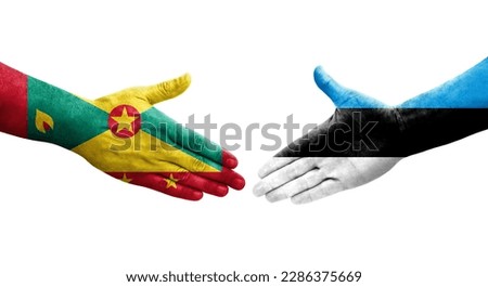 Handshake between Grenada and Estonia flags painted on hands, isolated transparent image.