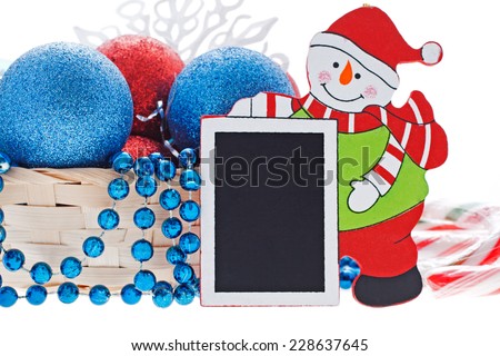 Happy New Year and Merry Christmas, frame with a snowman on a white background