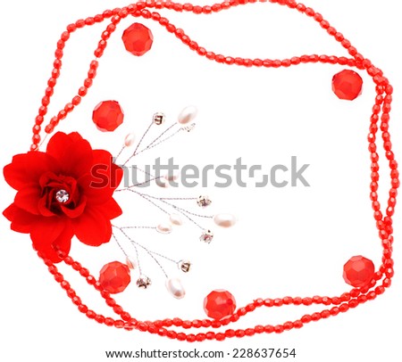 Frame with flower beads and sequins, isolation on a white background