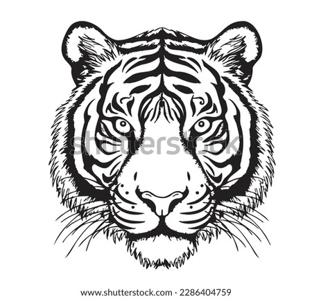 Tiger face sketch hand drawn in cartoon style illustration